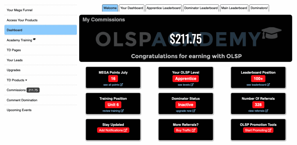 OLSP Academy Welcome Screen